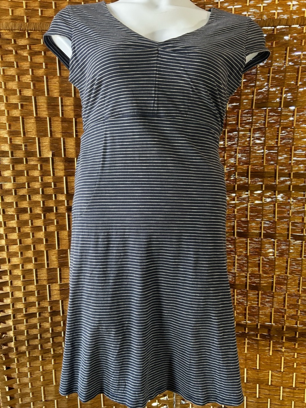 Toad & Co Striped Dress Organic Cotton Tencel Blue White Size L Hiking  Camping